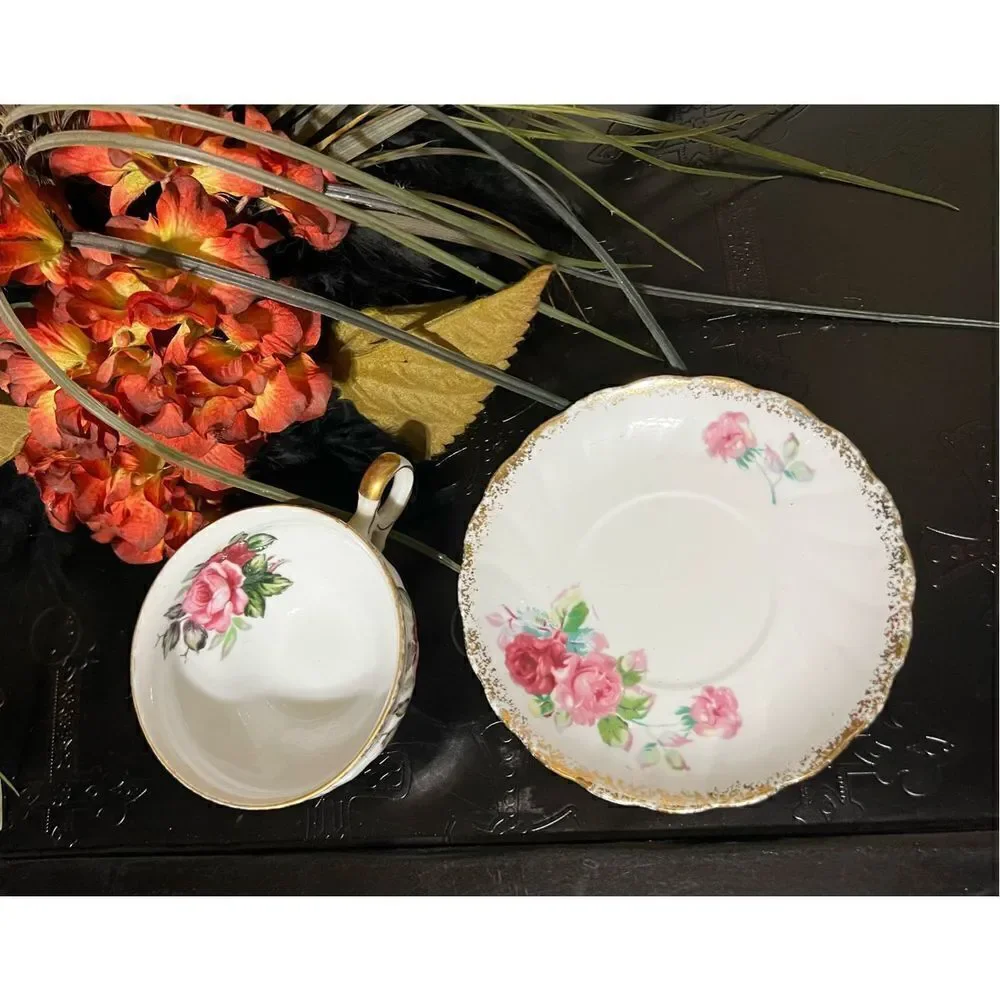 Lefton China Hand Painted Roses Teacup & Saucer Set